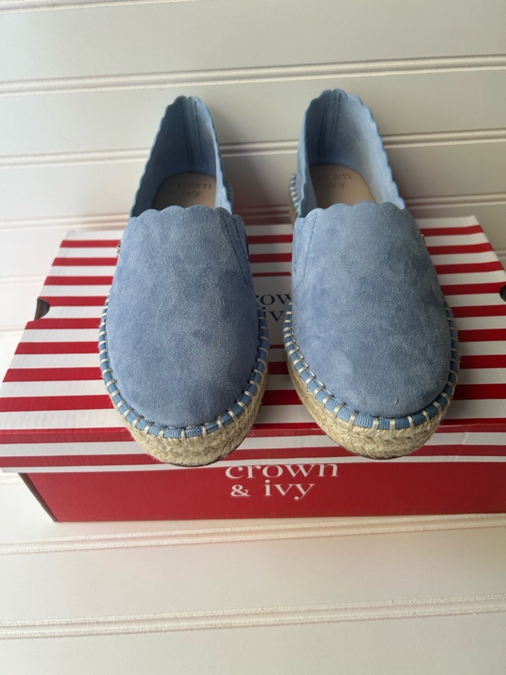 crown & ivy Light Blue Suede Espadrille Slip-Ons